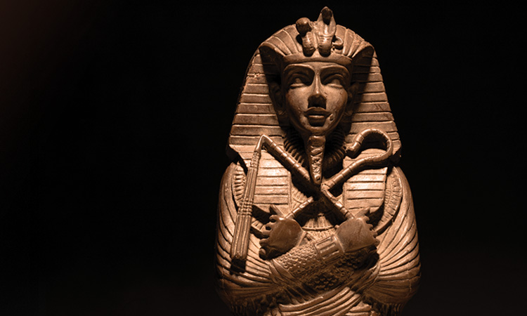 An Egyptian sarcophagus with a mummy inside.