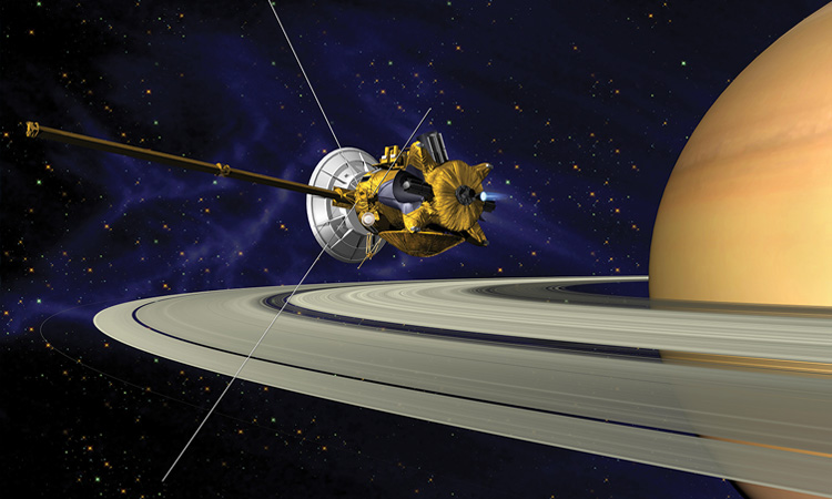 A rendering of Cassini in Saturn’s orbit. 