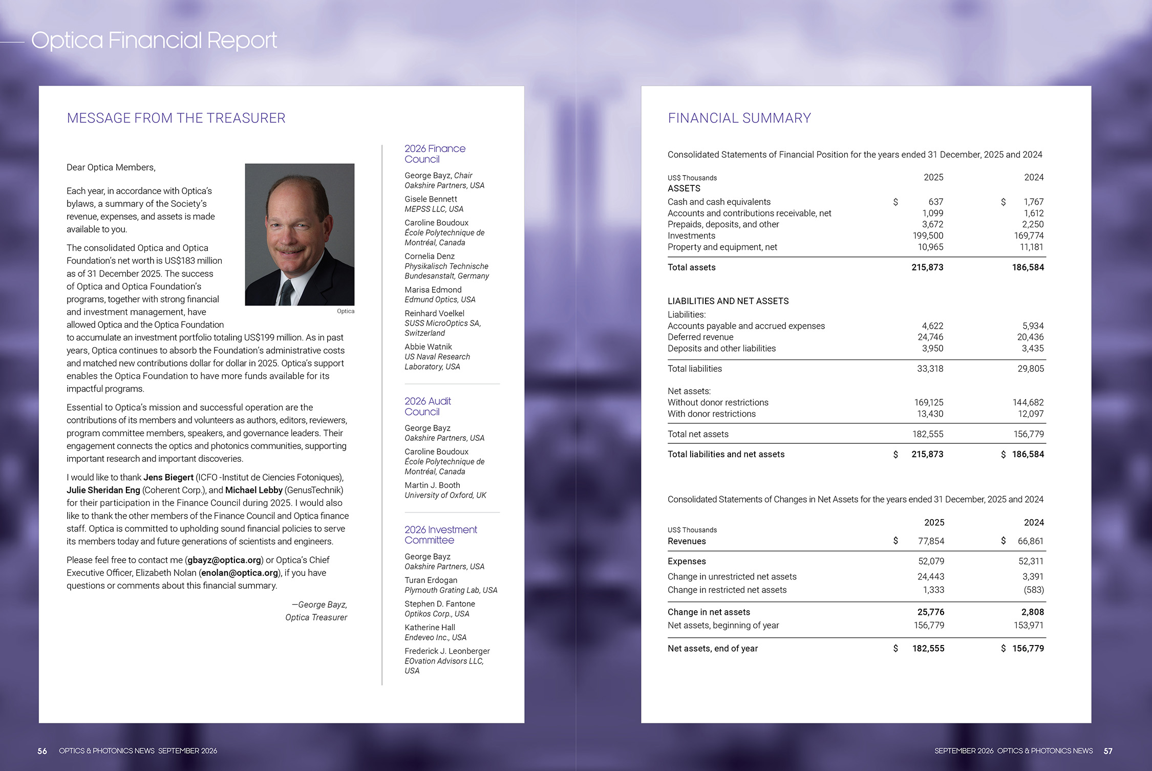 Treasurer's letter and financial statements