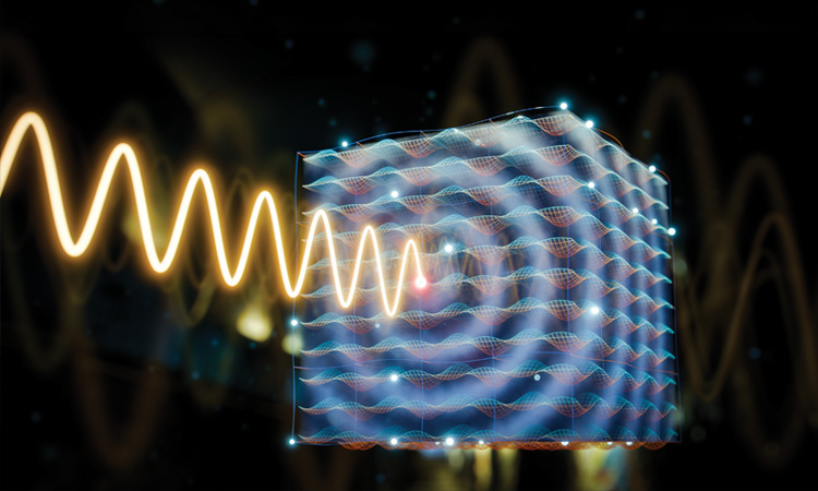 Artist’s depiction of how a THz wave can modulate the properties of a photonic time crystal