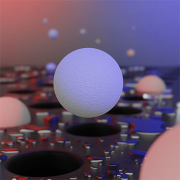 Render of sphere hovering over a hole of a sieve