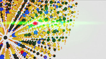 Multicolor nanoparticles with a red one illuminated by a green laser