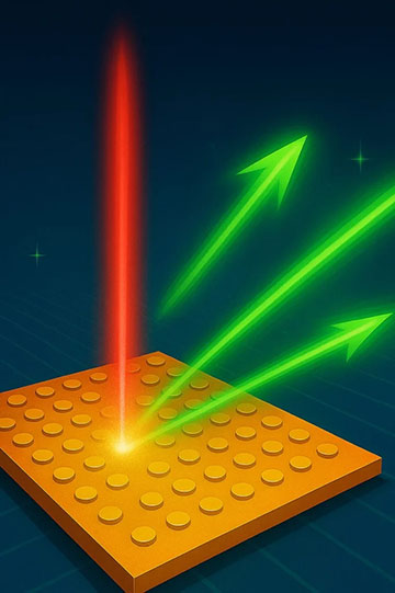 A rendering of the metasurface chip in action